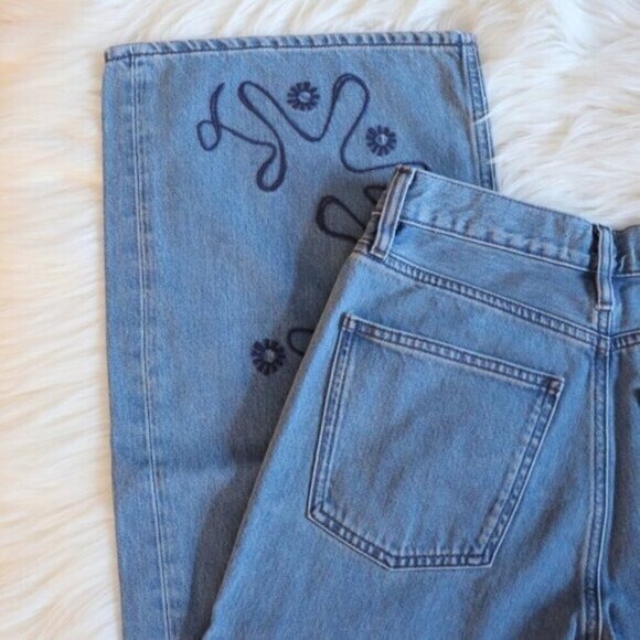 NWT Anthropologie M.i.H Embroidered Wide Leg Light Wash Cropped Jeans Size 24 - Picture 13 of 16